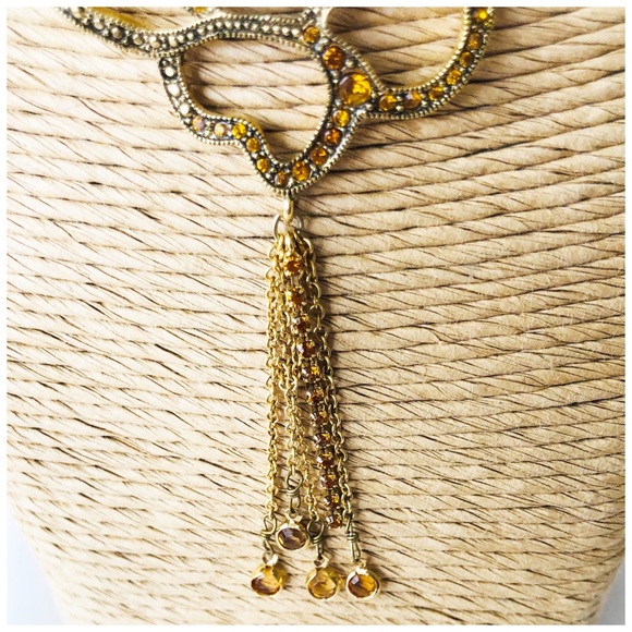 Champagne ♥️ Crystals Ribbon Flower Necklace - Picture 4 of 9